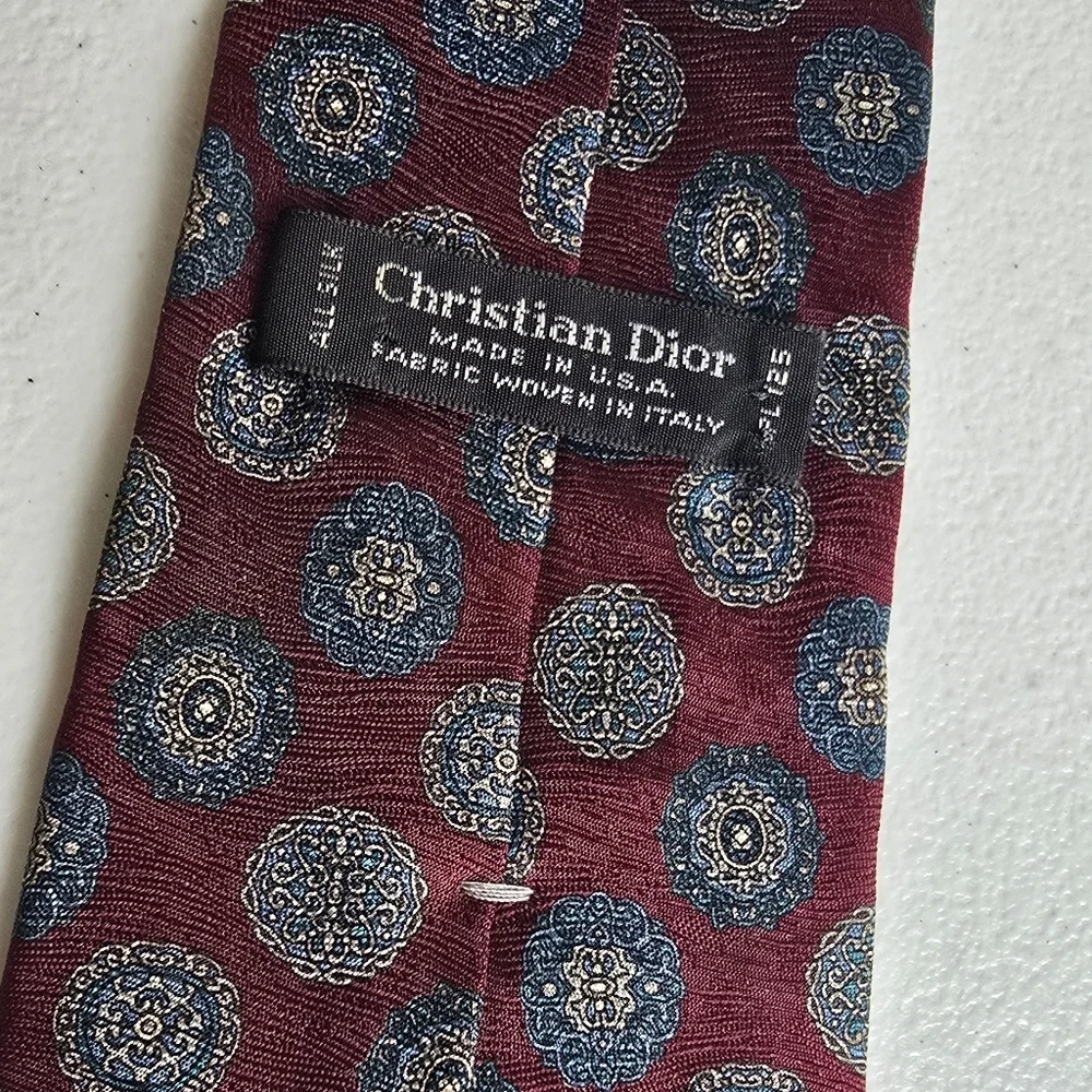 Dior Red and Blue Tie with Polka Dot Design
